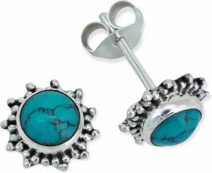 mantraroma Paar Ohrstecker BUWAN rund aus 925 Silber mit Türkis (Paar, Paar Ohrringe mit Schmuckbeutel), 925 Sterling Silber Ohrringe für Damen