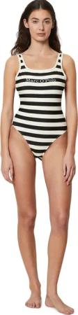 Marc OPolo Badeanzug "Classic Stripes" tiefer Rückenausschnitt, Streifen, Logoschriftzug