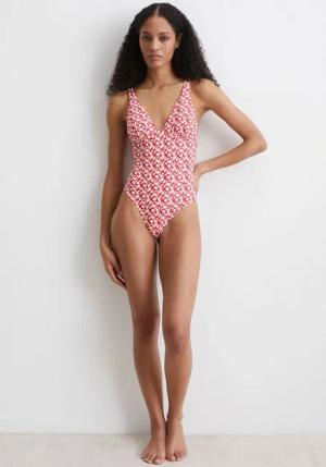 Marc O'Polo Badeanzug Millefleur tiefer V-Ausschnitt, herausnehmbare Cups, doppellagig