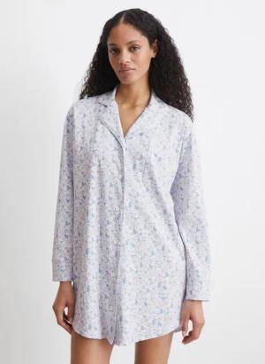 Marc O'Polo Nachthemd Mix & Match Cotton mit Bowlingkragen, Brusttasche und modernem Allover-Print