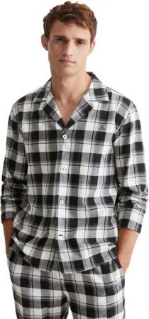 Marc O'Polo Pyjamaoberteil Homey Flanne Knopfleiste, Langarm, kariert, Logo-Stickerei, Flanell