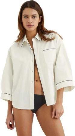 Marc O'Polo Pyjamaoberteil Mix & Match Poplin kontrastfarbene Pipings, Knöpfe, Kragen, 3/4-Arm