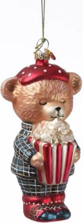 MARELIDA Christbaumschmuck Weihnachtsbaumschmuck Bär im Schlafanzug mit Popcorn Glas H: 13cm