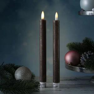 MARELIDA LED-Kerze LED Stabkerzen Tafelkerzen Dinner Spitzkerzen rustikal 24cm braun 2St. (2-tlg)