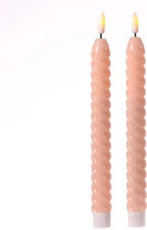 MARELIDA LED-Kerze LED Stabkerzen Twist Tafelkerzen gedreht Echtwachs 25cm Timer rosa 2St (2-tlg)