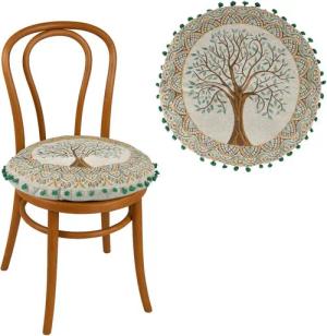 Marrakesch Orient & Mediterran Interior Stuhlkissen Rundes Stuhlkissen Guansha Braun Baum des Lebens Ø40x6cm 1 Stück, Handarbeit