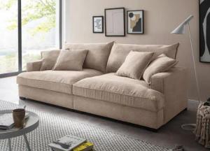 Massivart® Big-Sofa TRIBECCA Cord beige 242 cm / 4-Sitzer, Cordsofa / Nosagunterfederung / 2 Rücken- und 4 Zierkissen