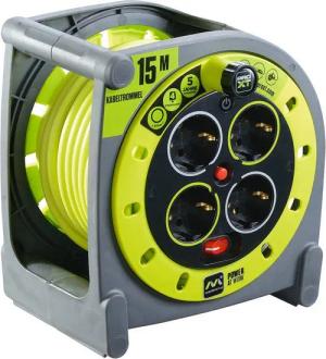 masterplug Masterplug ProXT Kabelbox 4-fach 15m Kabeltrommel (Ein- / Ausschalter), Auffallendes und gutsichtbares, hellgrünes PVC Kabel