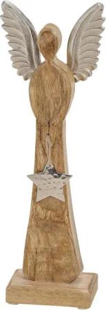 matches21 HOME & HOBBY Dekofigur Engel stehend Holz & Metall Stern silber (1 St)