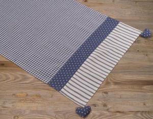 matches21 HOME & HOBBY Tischdecke Tischläufer LINA Landhaus Herz blau, 100 % Baumwolle, in 40x100 cm (1-tlg), Pflegeleicht waschbar bis 30° Grad