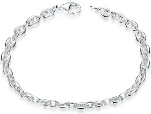 Materia Gliederarmband Damen Silber Bohnenkette flach 4,5mm SA-116, 925 Sterling Silber