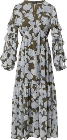 Maxikleid mit Volants und All-over-Print