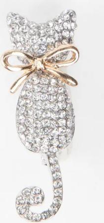 MayTree Brosche "Katze mit Schleife", mit Strass (Stück, 1-tlg), Metallbrosche mit Strass-Steinen