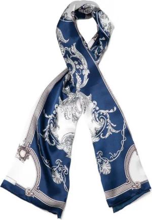 MayTree Seidenschal Floral Nachtblau Weiss, 55x175, leichter Damenschal, alljährig, (Stück), Seidentuch 100% Seide