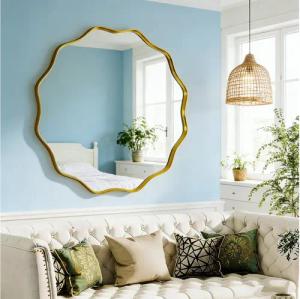 MC Star Spiegel Großer Wellenrand-Rundspiegel- Wandspiegel (mit strukturiertem Metallrahmen für Badezimmer, Eingangsbereich & Wohnzimmer)