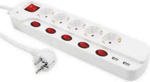 McPower MCPOWER Steckdosenleiste, 5-fach, 2xUSB, Einzelschaltung, 1,5 m Steckdosenleiste