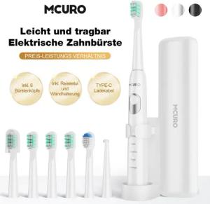 MCURO Schallzahnbürste Schallzahnbürste für Zahnpflege 40000 VPM, 5 Putzmodi, Aufsteckbürsten: 6 St., Reise Zahnbürsten,Timer,TYPE-C aufladbar