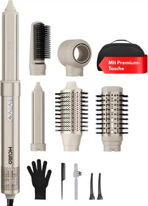 MCURO Warmluftbürste 6 in 1 Airstyler Ionen Föhn Multifunktionaler Hairstyler 110000 U/Min, Warmluftbürste mit 32mm Lockenstab Automatisch,Locken und Glätten