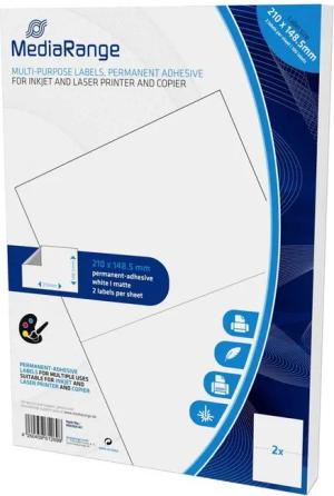Mediarange Etikettenpapier 100 Etiketten Label selbstklebend A5 210 x 148,5 mm auf 50 A4 Bogen