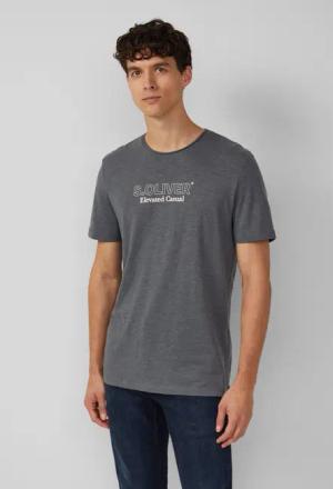 Meliertes T-Shirt mit Rollkante und Frontprint