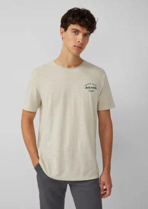 Meliertes T-Shirt mit Rollkante und Frontprint