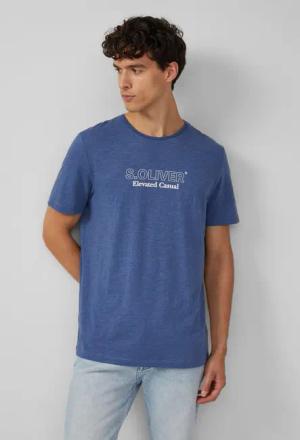 Meliertes T-Shirt mit Rollkante und Frontprint