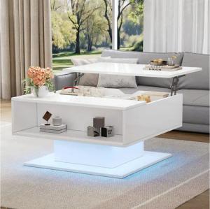 Merax Couchtisch hochglanz Sofatisch anhebbarer Beistelltisch mit LED-Beleuchtung (1-St., 80x75x40 cm), Wohnzimmertisch mit verstecktem Stauraum & halboffenem Regal