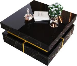 Merax Couchtisch, hochglänzend mit zwei Schubladen, Beistelltisch, Kaffeetisch