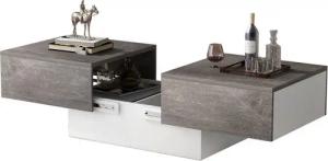 Merax Couchtisch mit Barfunktion, Wohnzimmertisch mit ausziehbarem Tischplatte, Beistelltisch mit großem Stauraum in zement