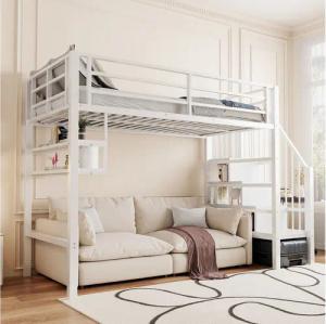 Merax Hochbett (1-St) Metallbett 90x200cm mit Stauraumtreppe Regalfächern Spielbereich