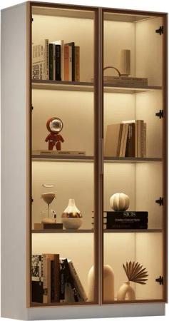 Merax Vitrine mit Glastüren (1-St) Badezimmerschrank mit LED,Mehrzweckschrank,Bücherschrank,Höhe 160cm
