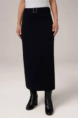 Merino-Full Milano-Strick-Bleistift-Rock in Navy