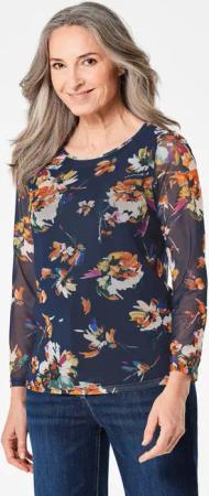 Mesh-Shirt im floralem Druck - marine / gemustert - Gr. 25 von Goldner Fashion