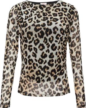Mesh-Shirt mit asymmetrischer Raffung und Leo-Print