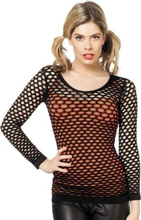Metamorph Kostüm Netzshirt schwarz, Breitmaschiges Netzshirt mit langen Ärmeln
