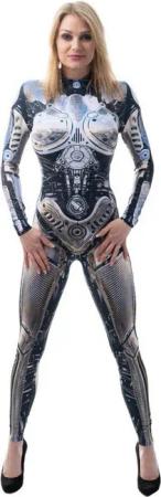 Metamorph Kostüm Robobabe Catsuit Kostüm, Hautenger Overall im chromglänzenden Roboter-Look