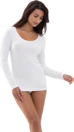 Mey Langarmshirt Cotton Pure Tiefer Rundhalsausschnitt