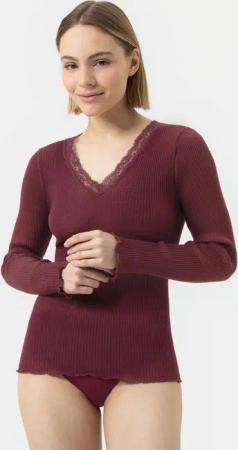 Mey Langarmshirt Serie Wool Expressive Uni (1-tlg) Longsleeve mit Spitze, Feinripp, Wolle-Seiden-Mix, Rollsaum