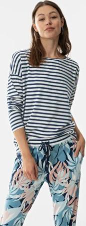 Mey Pyjamaoberteil Damen Serie Cyra Mit feinem Ringel (1-tlg) Basic Shirt, zeitloses Design, Baumwoll-Mix, Rundhals