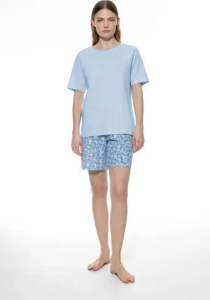 Mey Shorty "Flower Meadow" 2 tlg. Rundhalsausschnitt, kurzärmlig, Oberteil uni, Hose gemustert