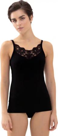 Mey Spaghettitop "Orangic Cotton" tiefer V-Ausschnitt, Baumwollmischung, Feinripp, Spitze