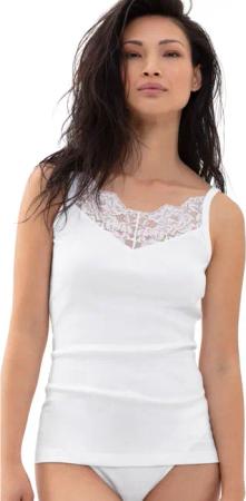 Mey Spaghettitop "Orangic Cotton" tiefer V-Ausschnitt, Baumwollmischung, Feinripp, Spitze