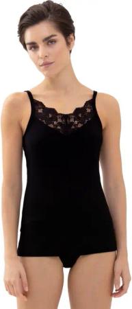 Mey Spaghettitop Orangic Cotton tiefer V-Ausschnitt, Baumwollmischung, Feinripp, Spitze