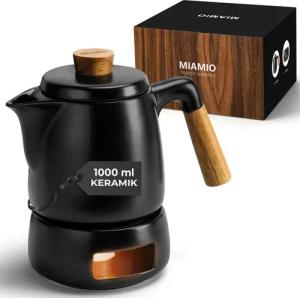 MiaMio Teeservice Teekanne mit Stövchen Set (1L/1000 ml) mit Siebeinsatz Schwarz