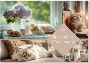 Miau-velous Pfotenpoesie (Wandkalender 2026 DIN A2 quer), CALVENDO Monatskalender