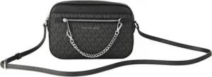 Michael Kors Women's Jet Set Item Large East West Signature Leather Zip Chain Crossbody Handbag (Black PVC/Black)