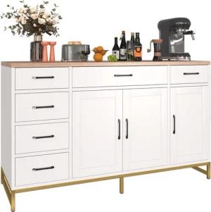 Mihtrov Sideboard mit 6 Schubladen & verstellbaren Einlegeböden, 3 Türen (1 St), Kommode für Schlafzimmer/Wohnzimmer, 140×40×80cm