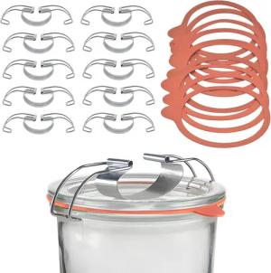 mikken Einkochring Einkochset 10 Weckringe & Metallklammern für Weckgläser Ø10 cm, Passend für Weckgläser / Rundrandgläser Ø 10 cm