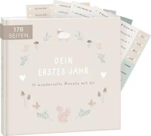 mintkind Tagebuch Babyalbum mein erstes Jahr - Erinnerungsbuch 176 Seiten, Babytagebuch mit Stickern, Naturdesign & Platz für Fotos