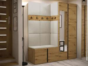 MIRJAN24 Garderoben-Set Orion XII, (Komplett-Set, Schrank, Schrank mit Spiegel, 2x Kleiderhaken, Paneel 11x 42x42), Auswahl aus Fronten und Polsterplatten